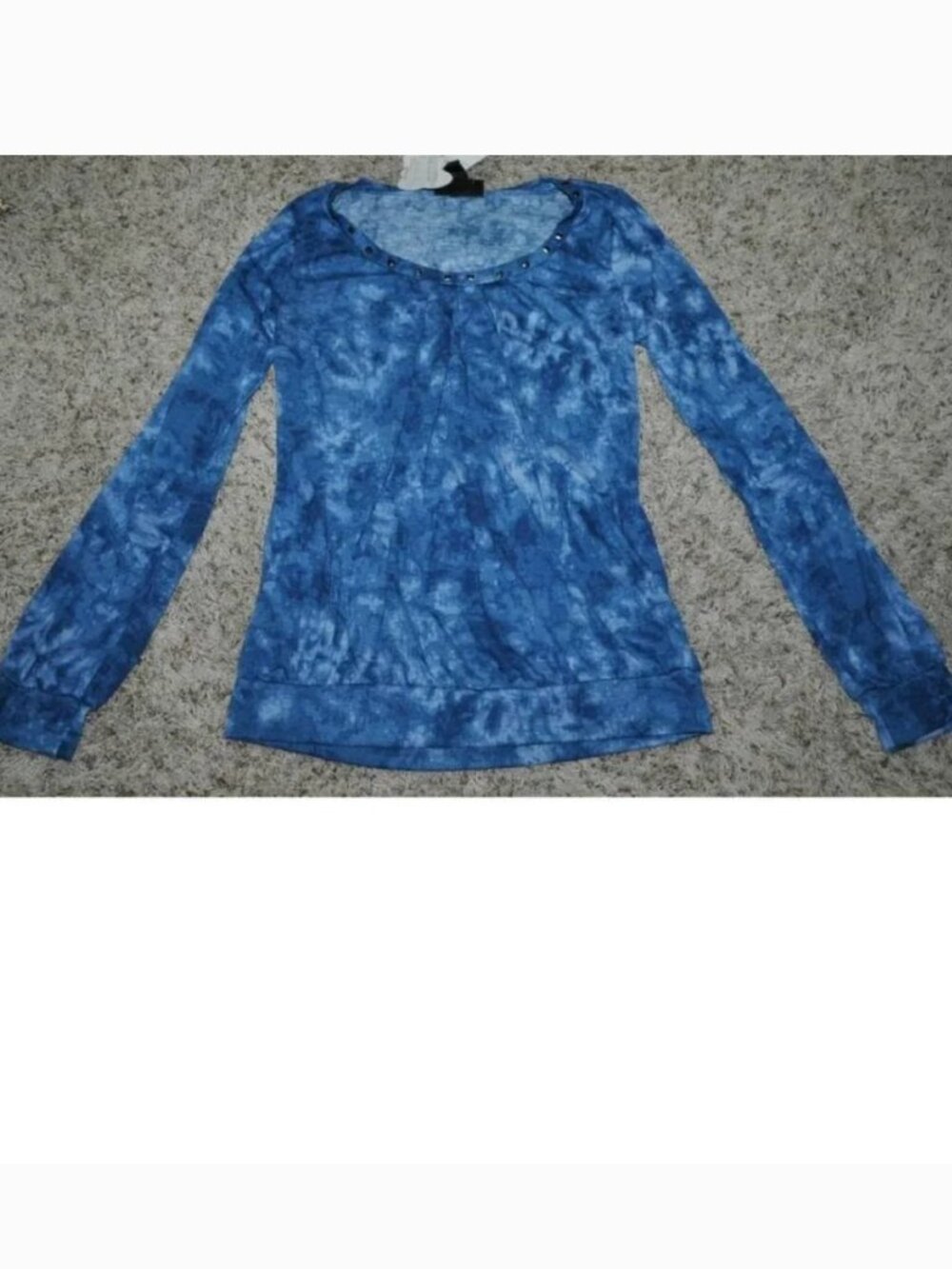 Self Esteem Shirt Womens M Blue Tie Dye Round Neck Long Sleeve Banded Hem